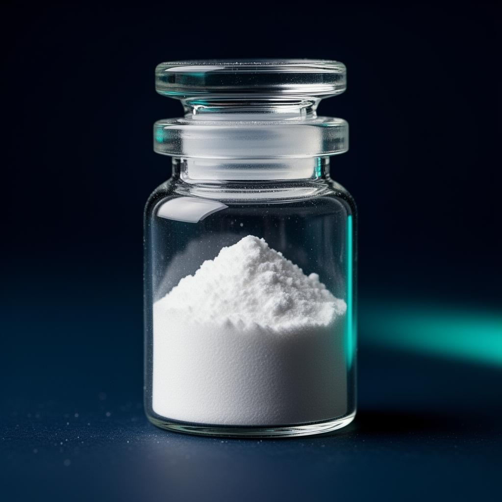 Lyophilized peptide research vial photograph